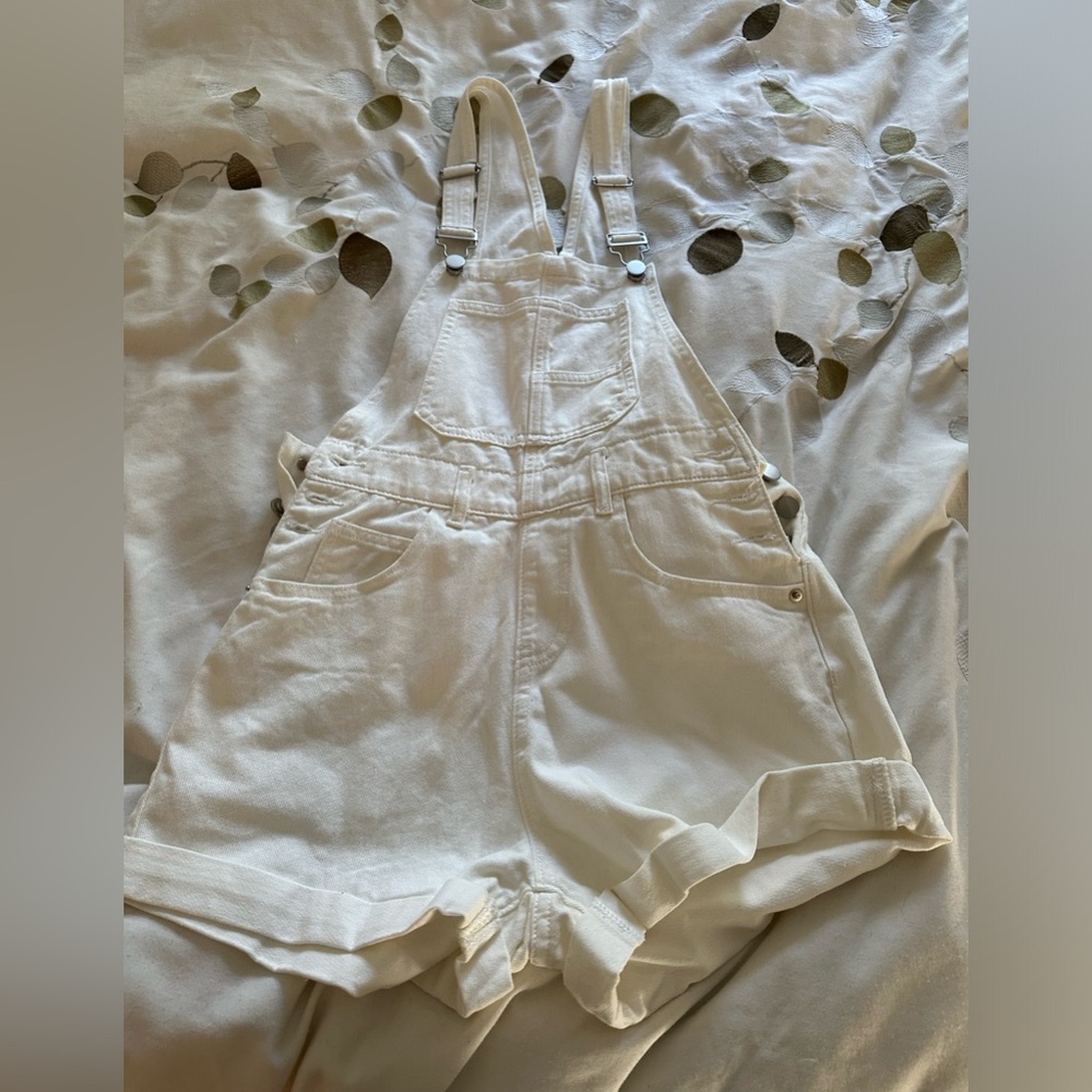 White Denim Short Overalls